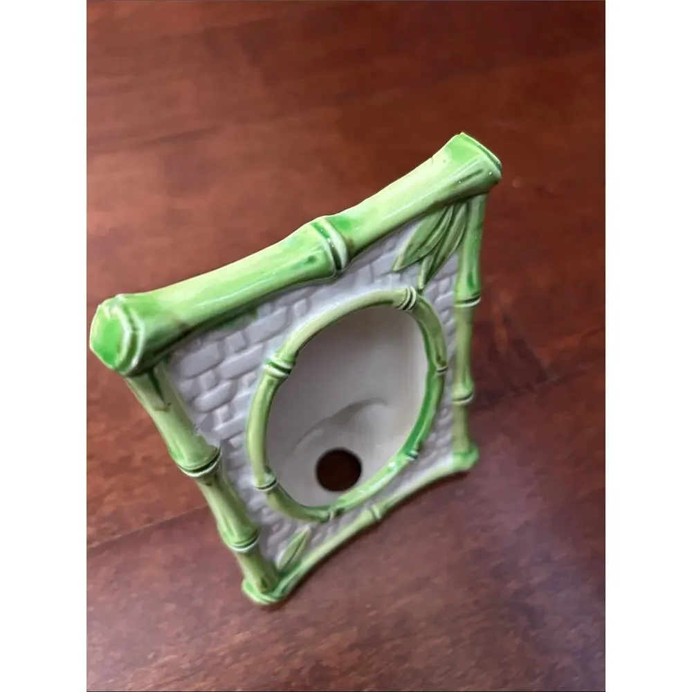 Vintage Japanese Green and White Bamboo Ceramic Picture Frames — Set of 2